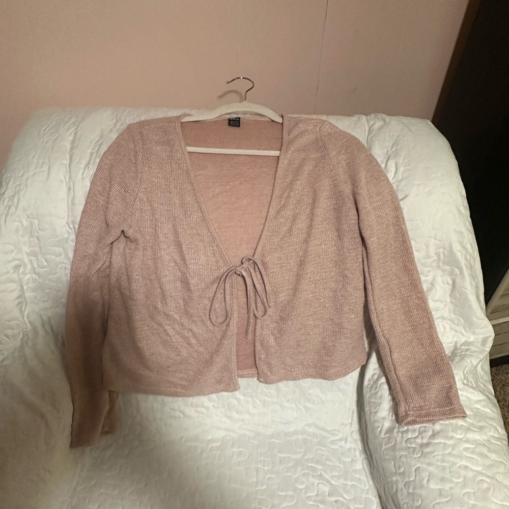 SHEIN pink tie in front cardigan sweater